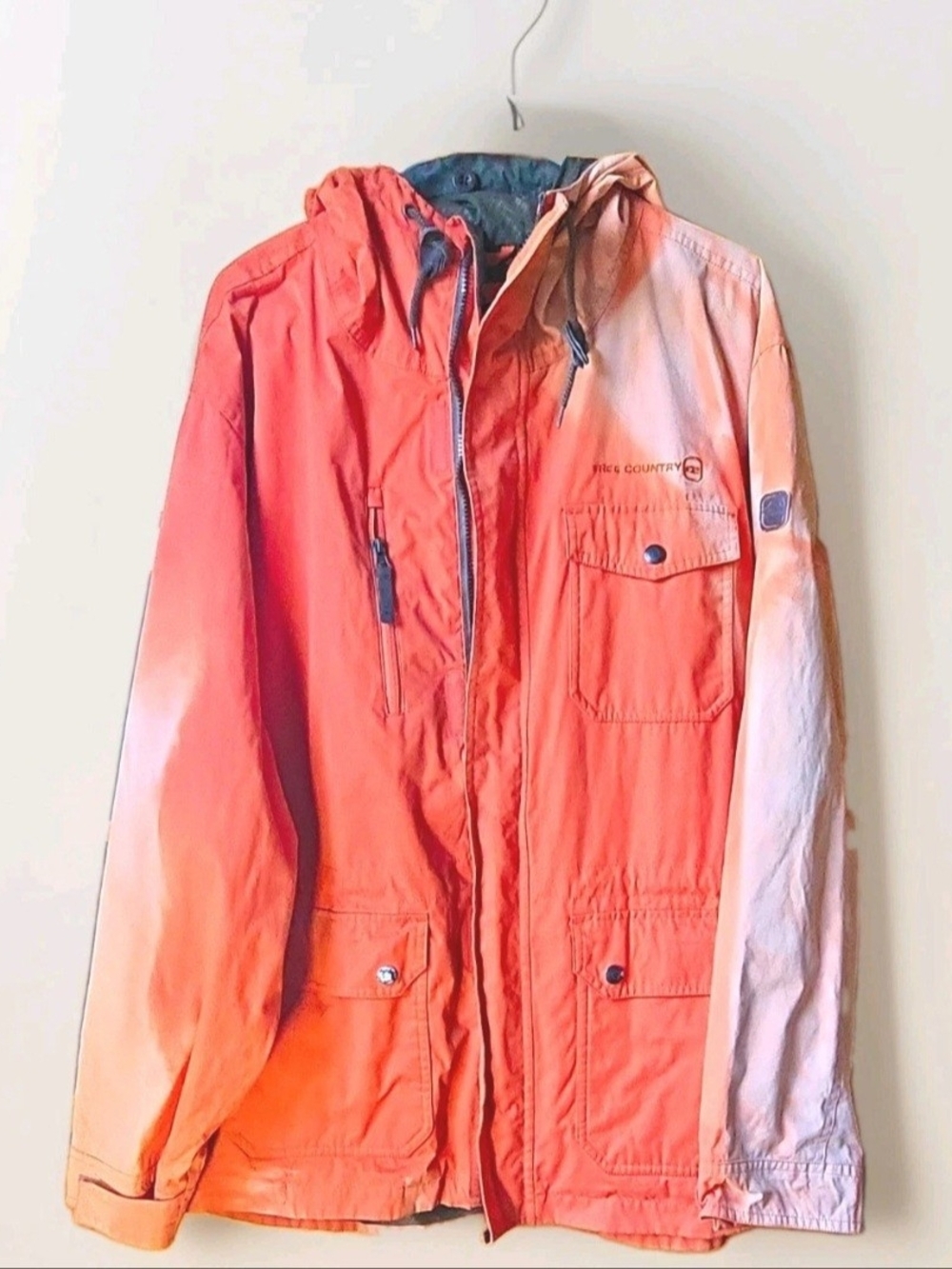 Free Country Hooded Lined Full Zip Jacket, Men's Sz XL, Orange Fade, FLAWS